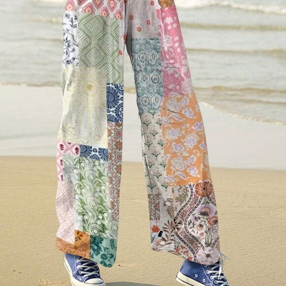 Multicolor Boho Women's Ditsy Floral Print Loose Pants - Picture 2 of 7